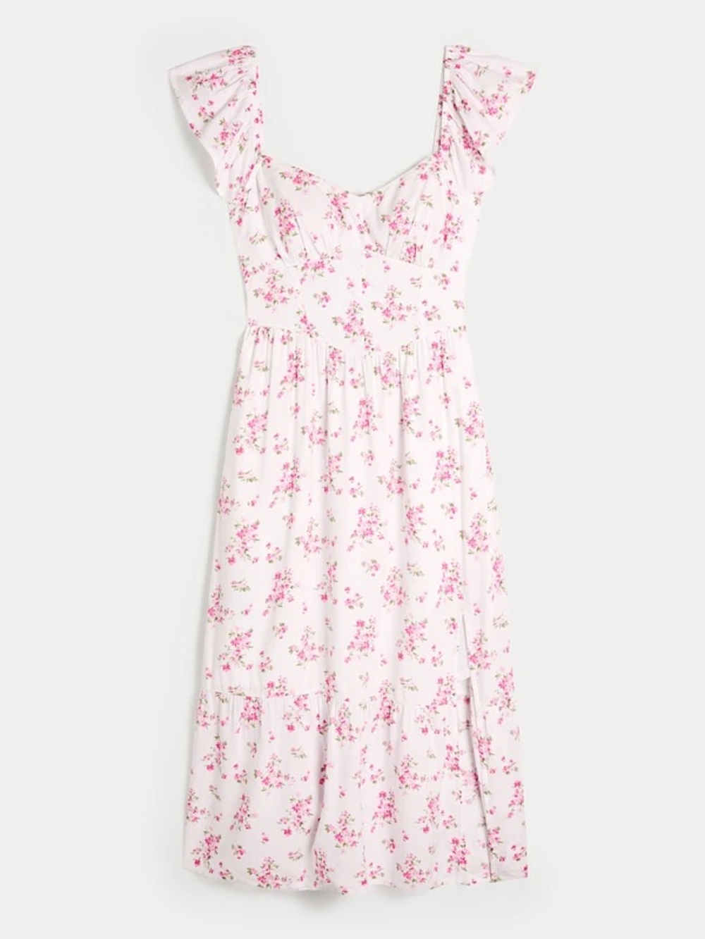 Hollister White Midi Dress with Pink Floral Print